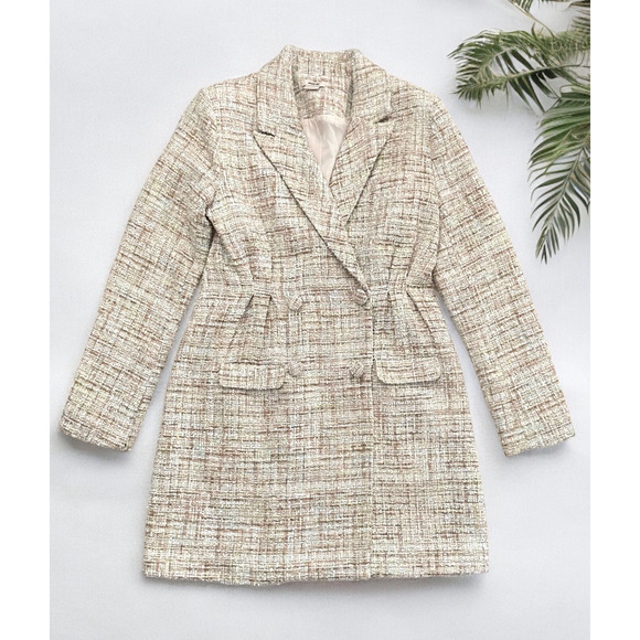 Jason Wu Tweed Double-Breasted Mini Blazer Dress Sparkle Neutrals Women's M - Picture 1 of 5